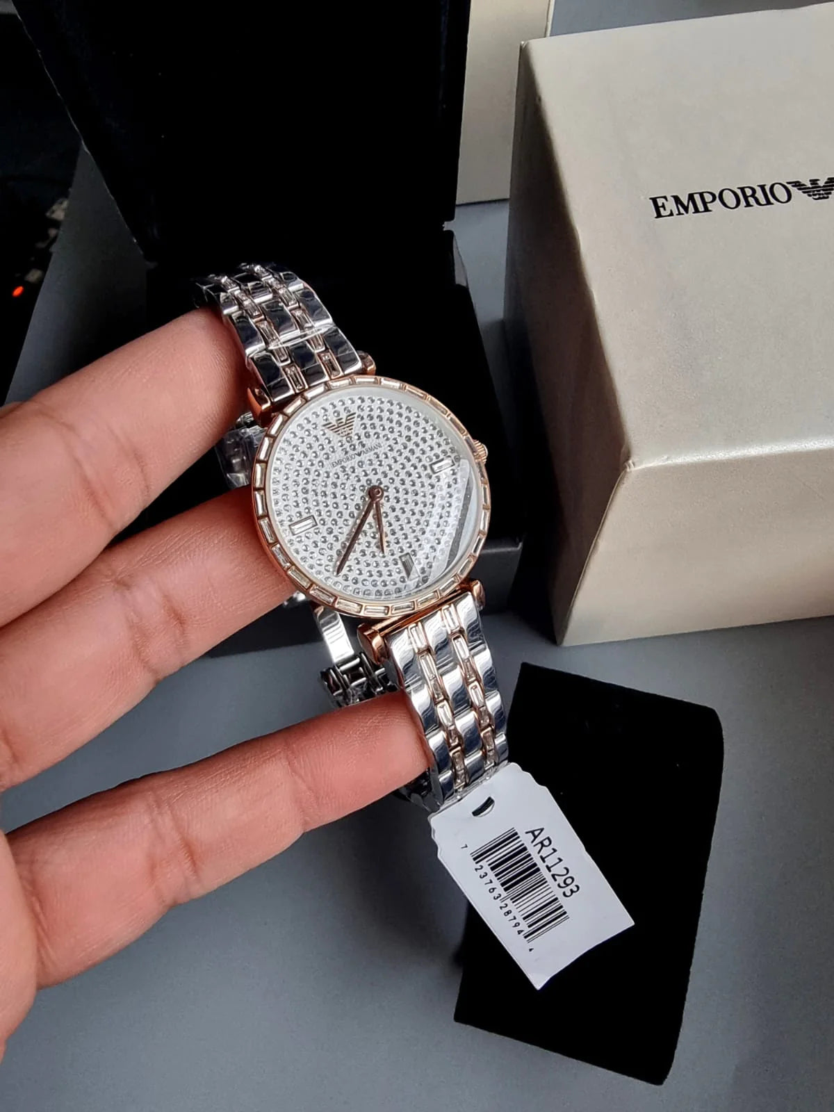 Emporio Armani Gianni T-Bar Silver Dial Two Tone Steel Strap Watch For Women - AR11293