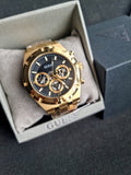 Guess Continental Black Dial Gold Steel Strap Watch for Men - GW0260G2