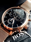 Hugo Boss Companion Quartz Black Dial Rose Gold Mesh Bracelet Watch For Men - HB1513548