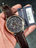 Tommy Hilfiger Shawn Multi Function Quartz Grey Dial Brown Leather Strap Watch for Men - 1791615