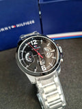 Tommy Hilfiger Decker Quartz Black Dial Silver Steel Strap Watch for Men - 1791472