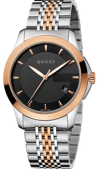 Gucci G Timeless Quartz Black Dial Two Tone Mesh Bracelet Watch For Women - YA126512