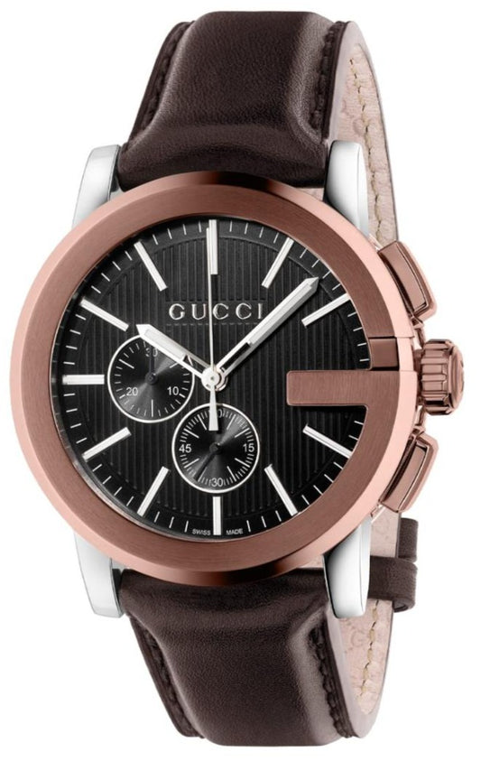 Gucci G Chrono Quartz Black Dial Brown Leather Strap Watch For Men - YA101202