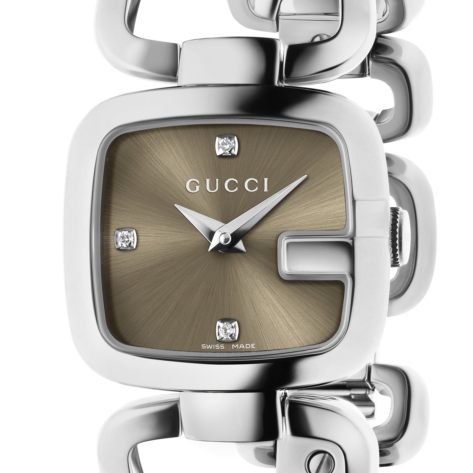 Gucci G-Gucci Quartz Brown Dial Silver Steel Strap Watch For Women - YA125503