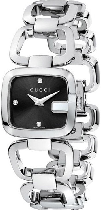 Gucci G Diamond Quartz Black Dial Silver Steel Strap Watch For Women - YA125509