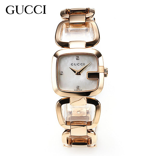 Gucci G Gucci Diamonds White Dial Rose Gold Steel Bracelet Watch For Women - YA125513