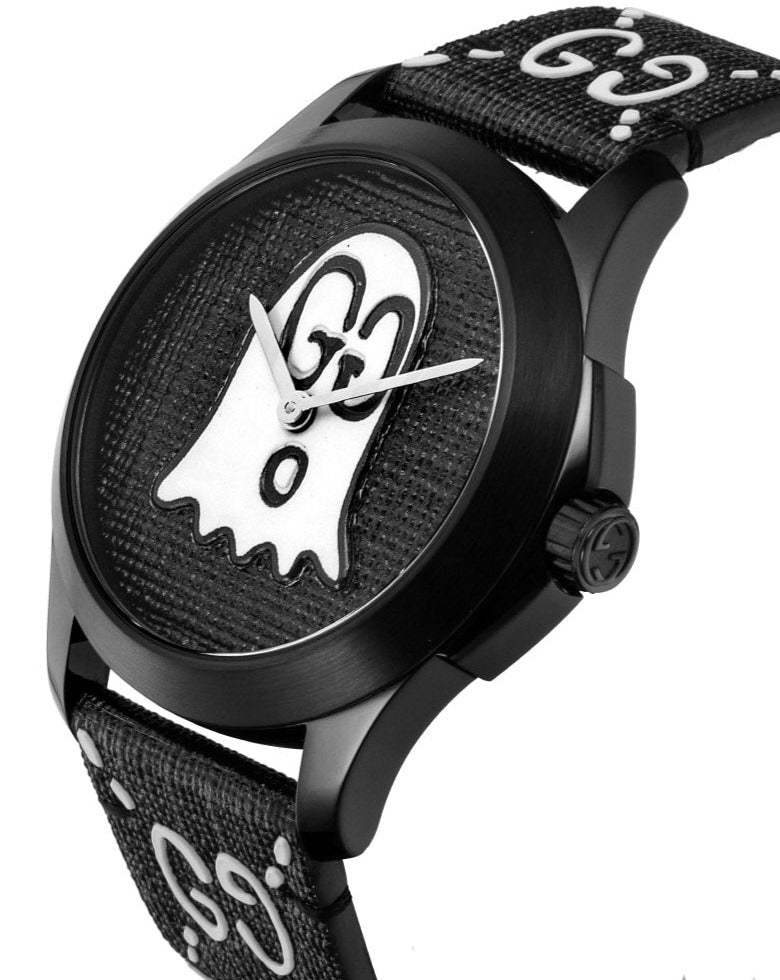 Gucci G Timeless Ghost Motif Black Dial Black Rubber Strap Watch For Men - YA1264018