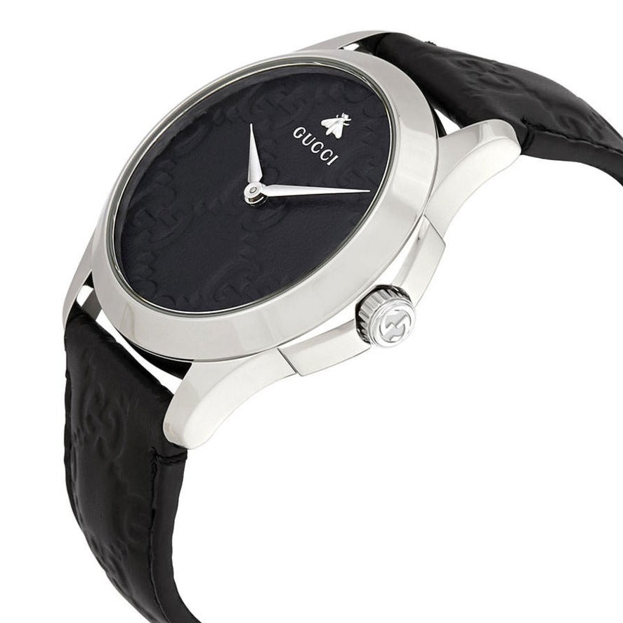 Gucci G Timeless Quartz Black Dial Black Leather Strap Watch For Men - YA1264031