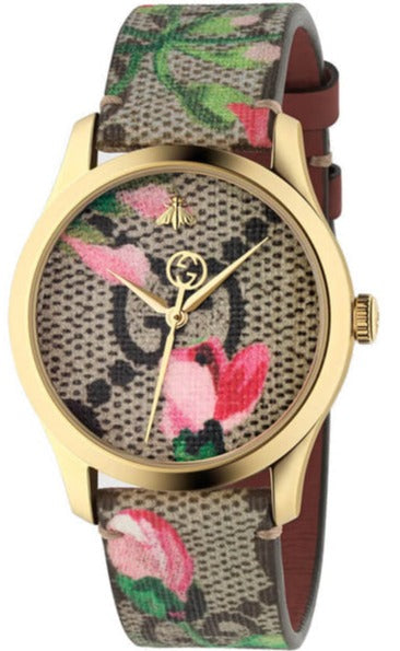 Gucci G Timeless Quartz Brown Dial Brown Leather Strap Watch For Women - YA1264038