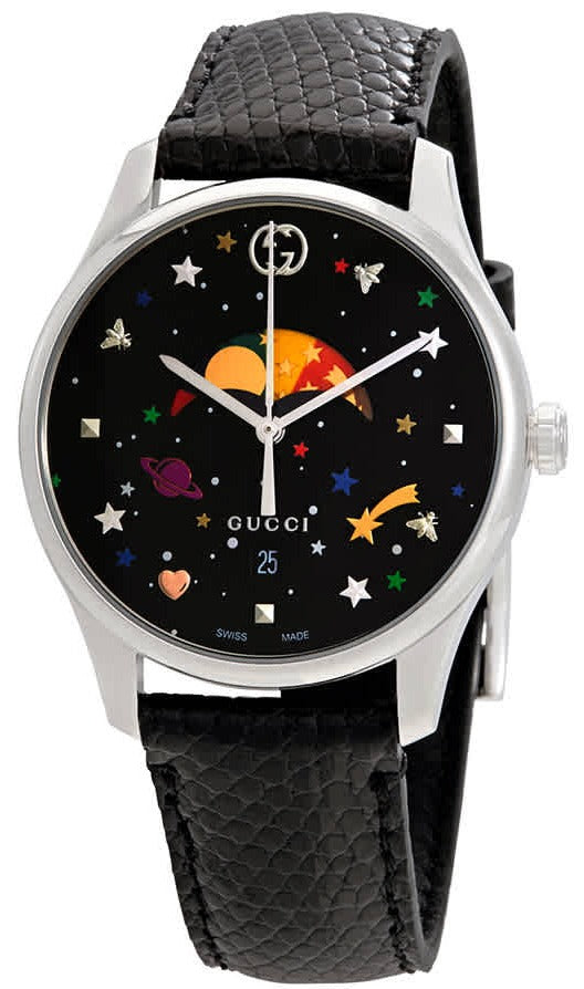 Gucci G-Timeless Moonphase Black Dial Black Leather Strap Watch For Men - YA1264045