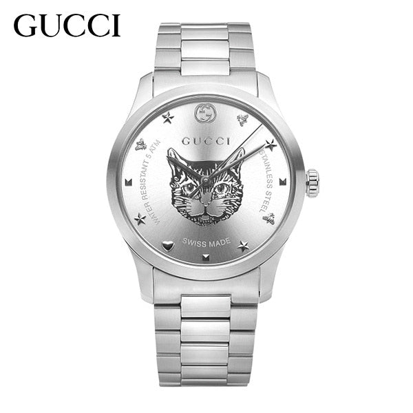 Gucci G Timeless Feline Silver Dial Silver Steel Strap Watch For Women - YA1264095