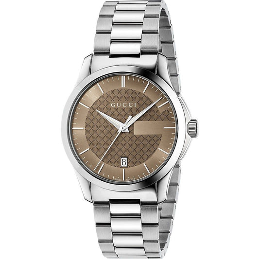 Gucci G Timeless Quartz Brown Dial Silver Steel Strap Watch For Men - YA126445