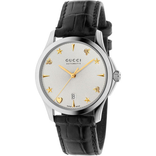 Gucci G Timeless Automatic Black Leather Unisex Watch - YA126468