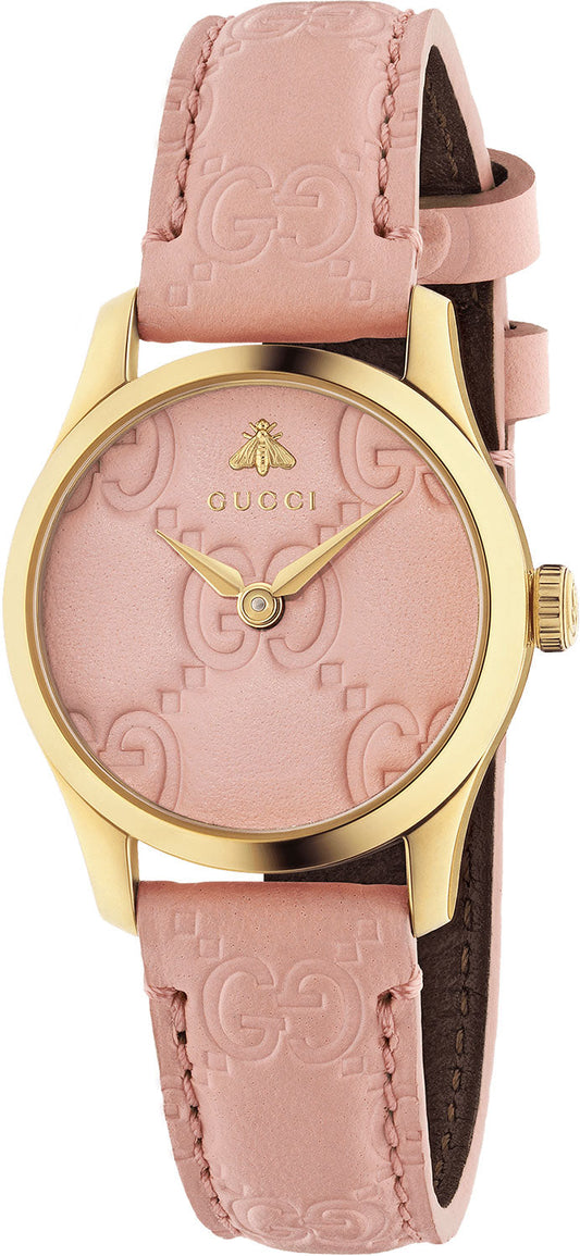 Gucci G Timeless Quartz Pink Dial Pink Leather Strap Watch For Women - YA1265005