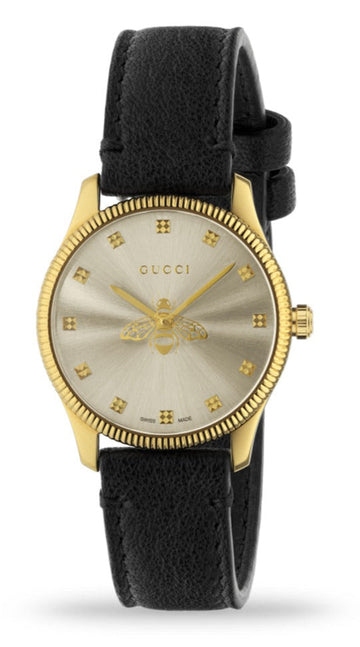 Gucci G Timeless Quartz Silver Dial Black Leather Strap Watch For Women - YA1265023