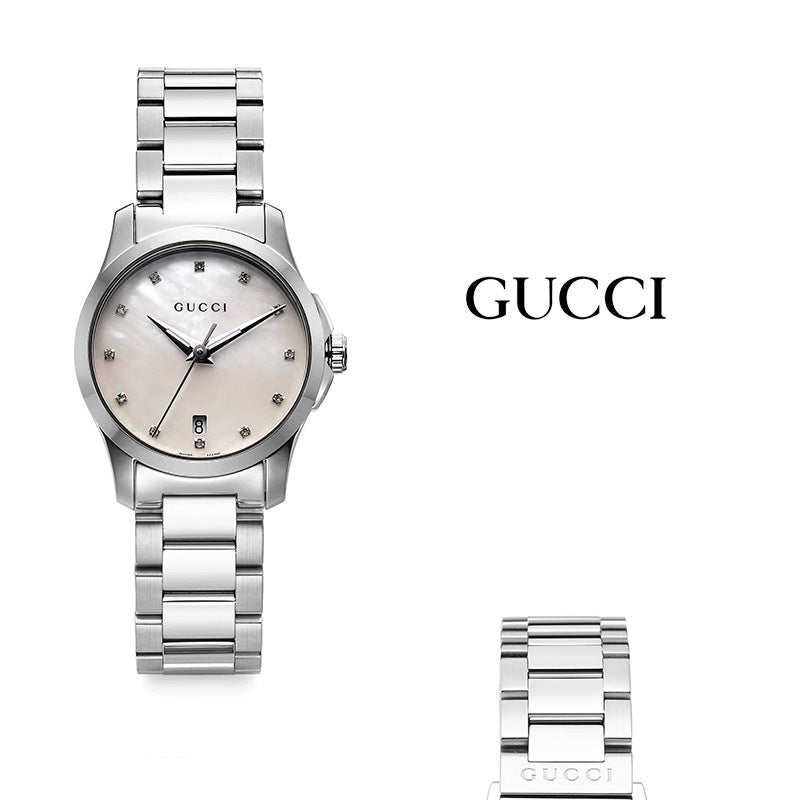 Gucci G Timeless Silver Stainless Steel Mother of Pearl Dial Quartz Watch For Women - YA126542