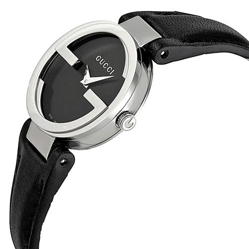 Gucci G Lock Interlocking Quartz Black Dial Black Leather Strap Watch For Women - YA133501