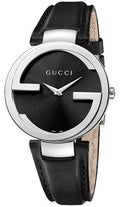 Gucci G Lock Interlocking Quartz Black Dial Black Leather Strap Watch For Women - YA133501