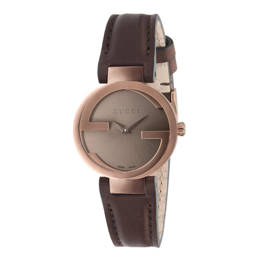 Gucci G Lock Interlocking Brown Dial Brown Leather Strap Watch For Women - YA133504