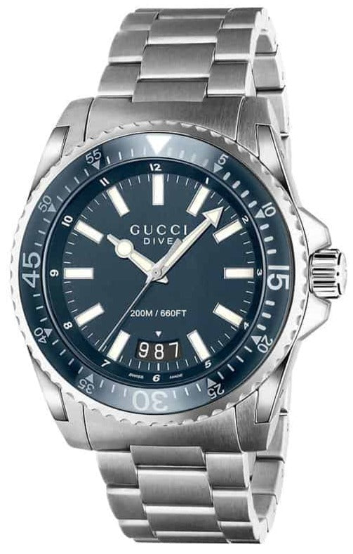 Gucci Dive Quartz Blue Dial Silver Steel Strap Watch For Men - YA136203