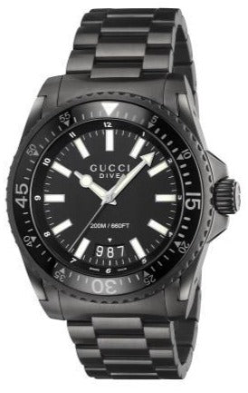Gucci Dive Black Dial Black Steel Strap Watch For Men - YA136205