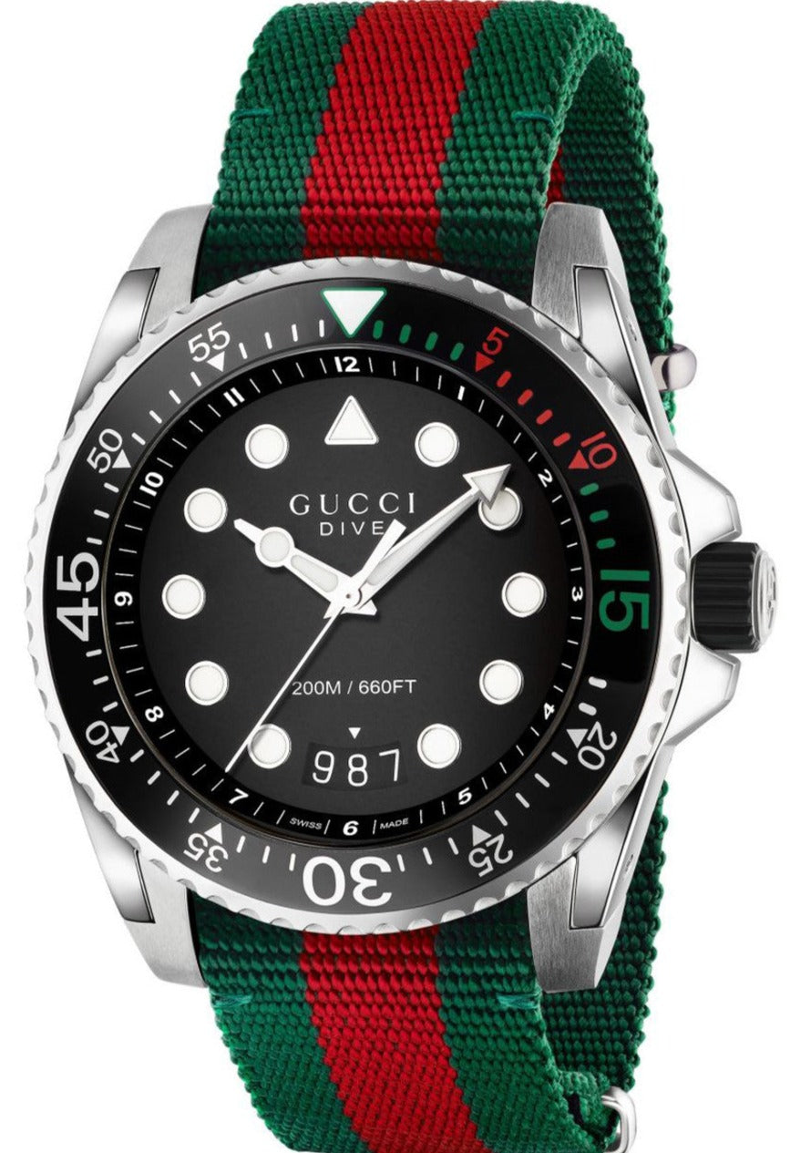 Gucci Dive Quartz Black Dial Two Tone Nylon Strap Watch For Men - YA136209