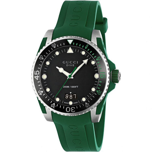 Gucci Dive Quartz Black Dial Green Rubber Strap Watch For Men - YA136310