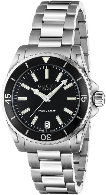 Gucci Dive  Stainless Steel Swiss Made Black Dial Watch For Women - YA136403