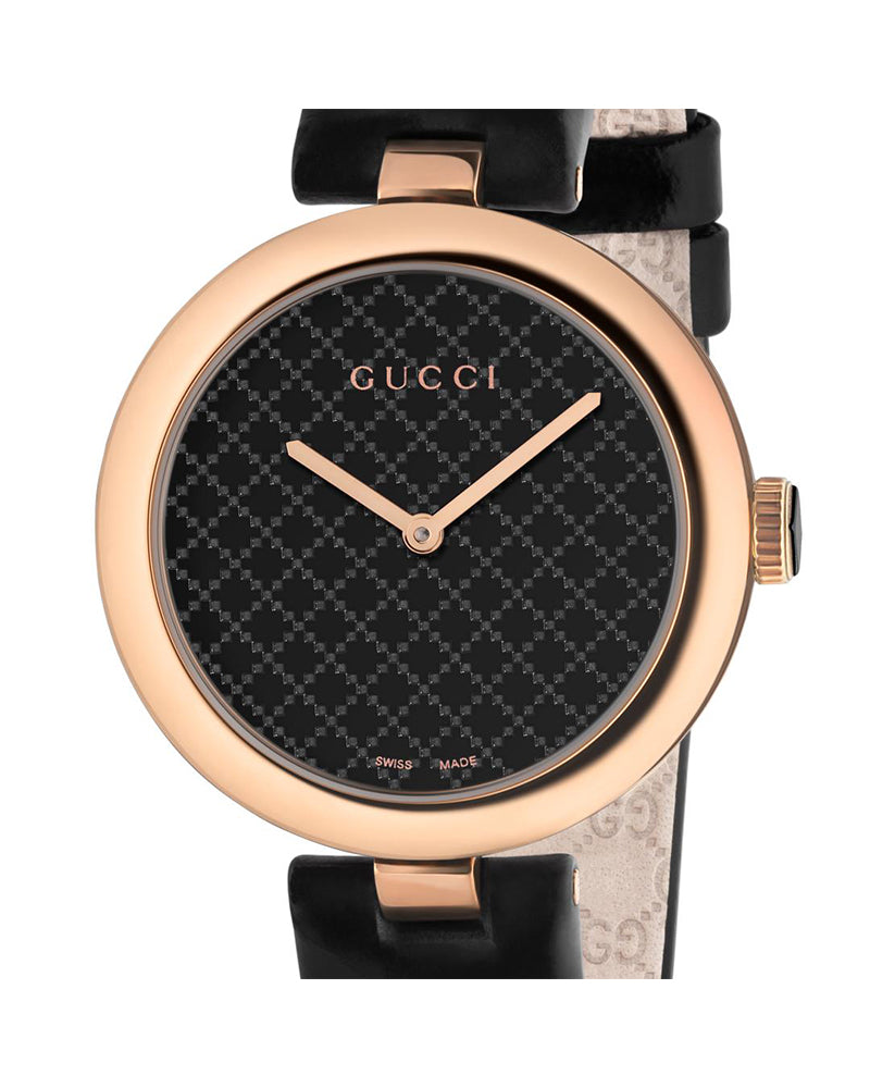 Gucci Diamantissima Quartz Black Dial Black Leather Strap Watch for Women - YA141401