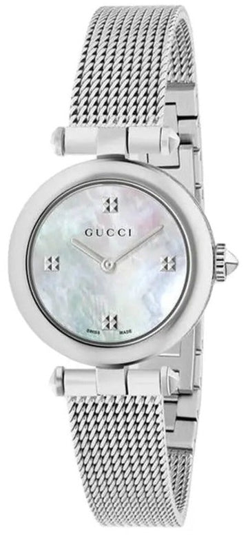 Gucci Diamantissima Diamonds Mother of Pearl Dial Silver Mesh Bracelet Watch for Women - YA141504