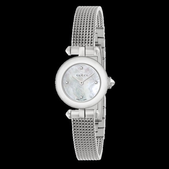 Gucci Diamantissima Diamonds Mother of Pearl Dial Silver Mesh Bracelet Watch for Women - YA141512