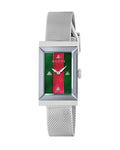 Gucci G Frame Red and Green Dial Silver Mesh Bracelet Watch For Women - YA147401