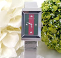 Gucci G Frame Red and Green Dial Silver Mesh Bracelet Watch For Women - YA147401