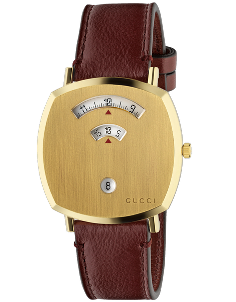 Gucci Grip Yellow Gold Dial Maroon Leather Strap Unisex Watch - YA157411