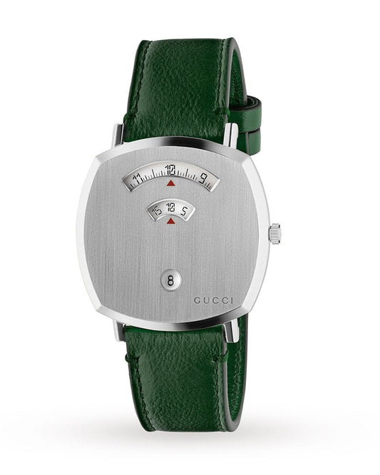 Gucci Grip Quartz Silver Dial Green Leather Strap Unisex Watch - YA157412
