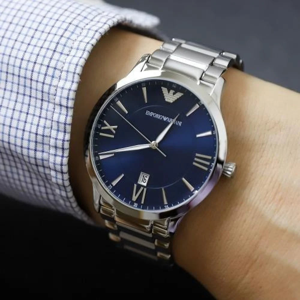 Emporio Armani Giovanni Quartz Blue Dial Silver Steel Strap Watch For Men - AR11227