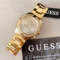 Guess Confetti Diamonds Silver Dial Gold Steel Strap Watch for Women - W0774L5