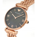 Emporio Armani Gianni T-Bar Mother of Pearl Black Dial Rose Gold Steel Strap Watch For Women - AR11145