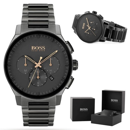 Hugo Boss Peak Black Dial Black Steel Strap Watch for Men - 1513814