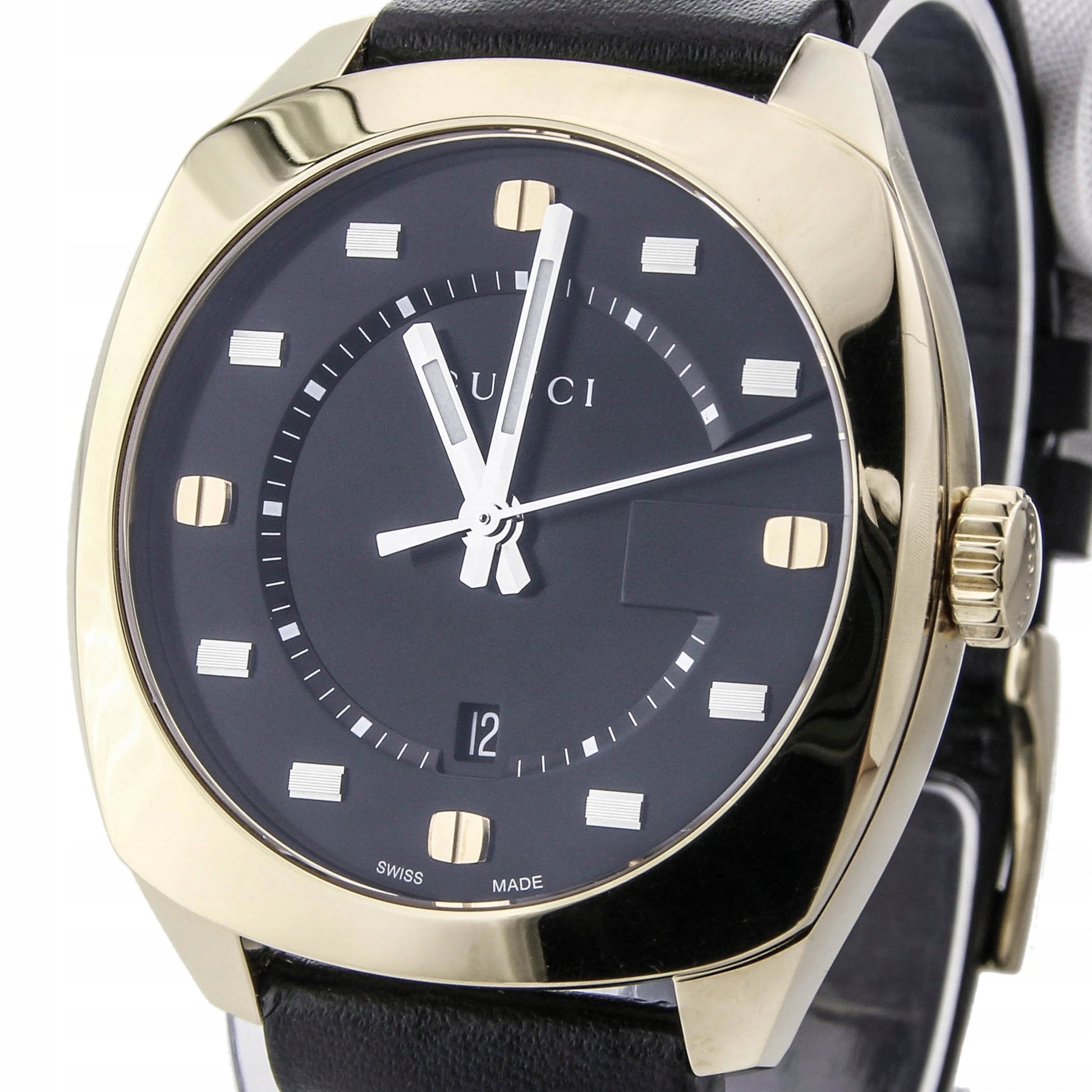 Gucci GG2570 Quartz Black Dial Black Leather Strap Watch For Men - YA142310