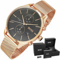 Hugo Boss Associate Black Dial Rose Gold Mesh Bracelet Watch for Men - 1513806