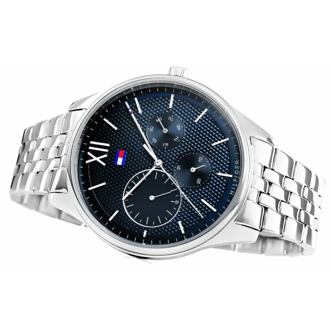 Tommy Hilfiger Damon Chronograph Blue Dial Silver Steel Strap Watch for Men - 1791416