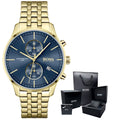 Hugo Boss Associate Blue Dial Gold Steel Strap Watch for Men - 1513841