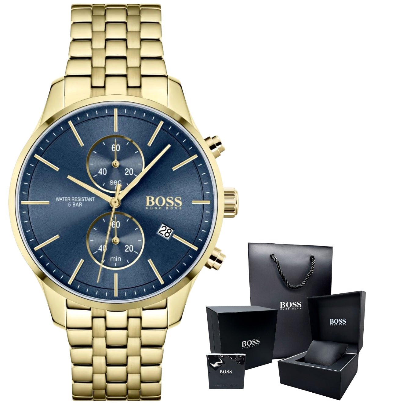 Hugo Boss Associate Blue Dial Gold Steel Strap Watch for Men - 1513841