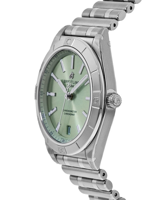 Breitling Chronomat Automatic 36 Green Dial Silver Steel Strap Watch for Women - A10380101L1A1