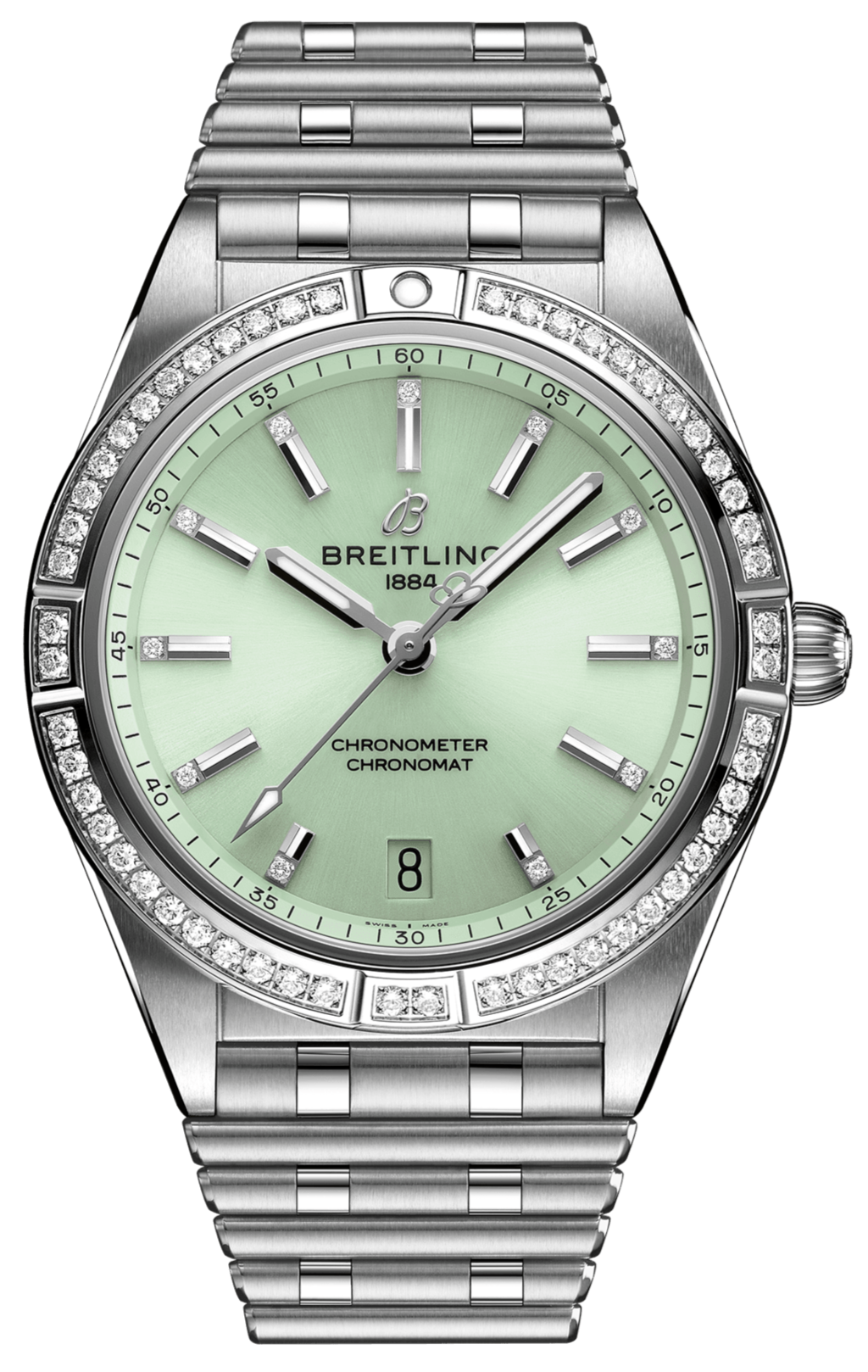 Breitling Chronomat Automatic 36 Diamonds Green Dial Two Tone Steel Strap Watch for Women - A10380591L1A1