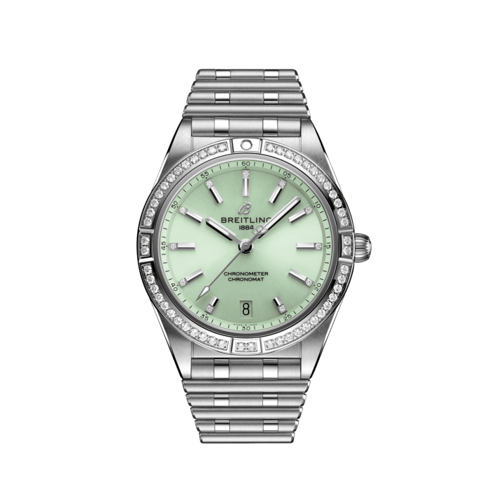 Breitling Chronomat Automatic 36 Diamonds Green Dial Two Tone Steel Strap Watch for Women - A10380591L1A1