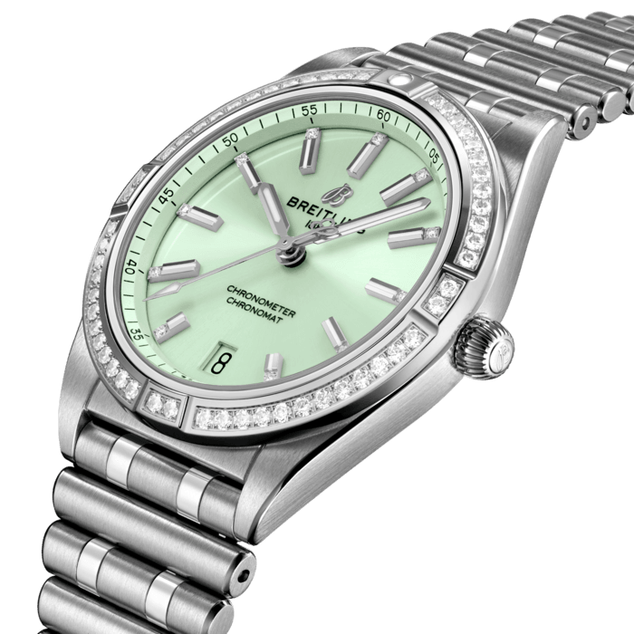 Breitling Chronomat Automatic 36 Diamonds Green Dial Two Tone Steel Strap Watch for Women - A10380591L1A1