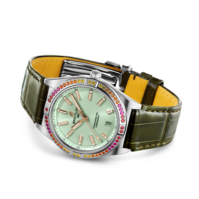 Breitling Chronomat Automatic 36 South Sea Green Dial Green Leather Strap Watch for Women - A10380611L1P1