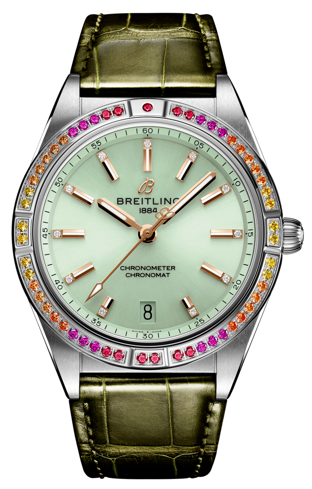 Breitling Chronomat Automatic 36 South Sea Green Dial Green Leather Strap Watch for Women - A10380611L1P1